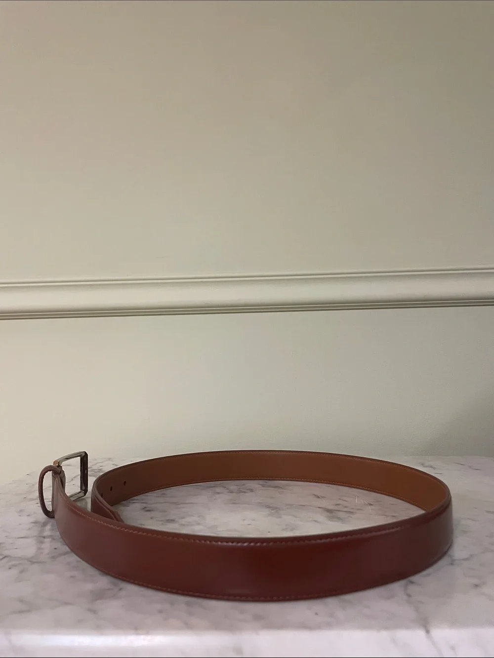 LEJON Men's Brown Leather Belt with Silver Buckle - Size 40